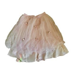 Ballerina Pink Tutu Tulle Rose Floral Appliqué Skirt Satin Lining